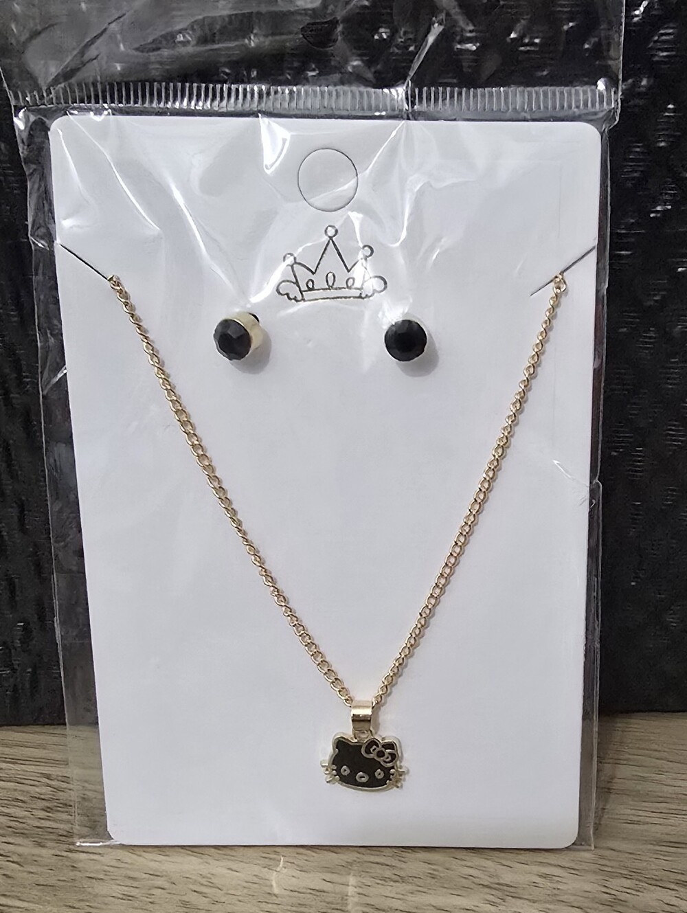 Hello Kitty Black Earrings and Neclace.